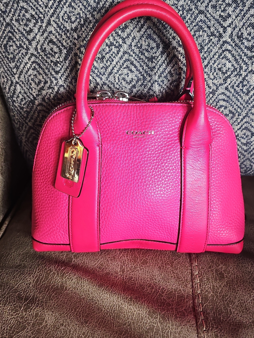 Coach Hot Pink Bleeker Pebbled Leather Satchel with Gold Hardware